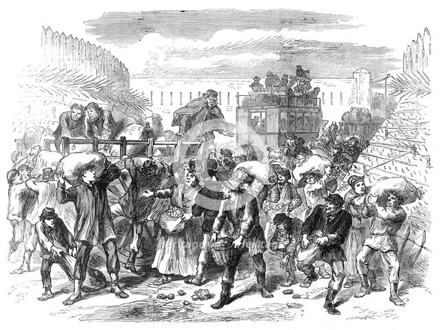 Pillaging the first vegetable carts at the gates of Paris, 1871. Creator: Unknown.