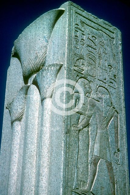Pillar with Papyrus motif (symbol of Lower Egypt), Temple of Amun, Karnak, Egypt. Artist: Unknown