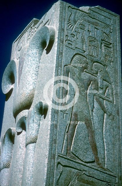 Pillar with Papyrus motif (symbol of Lower Egypt), Temple of Amun, Karnak, Egypt. Artist: Unknown