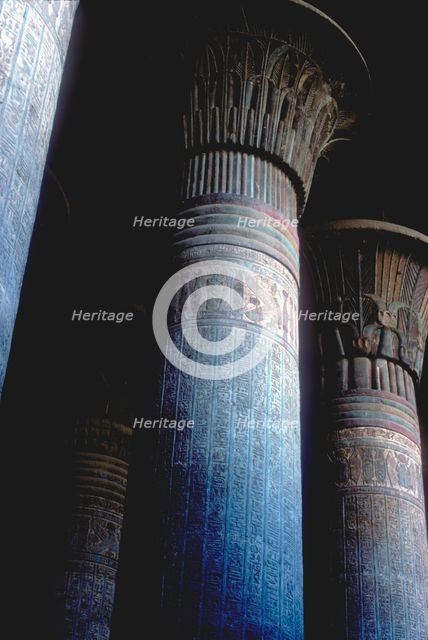 Pillars in the Hypostyle Hall, Temple of Khnum, Ptolemaic & Roman Periods. Artist: Unknown
