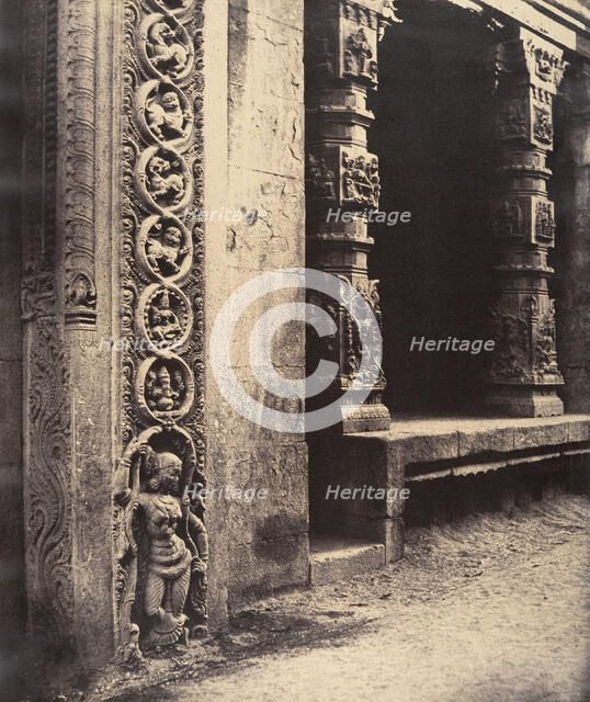 Pillars in the Recessed Portico in the Roya Gopuram, January-March 1858. Creator: Captain Linnaeus Tripe.