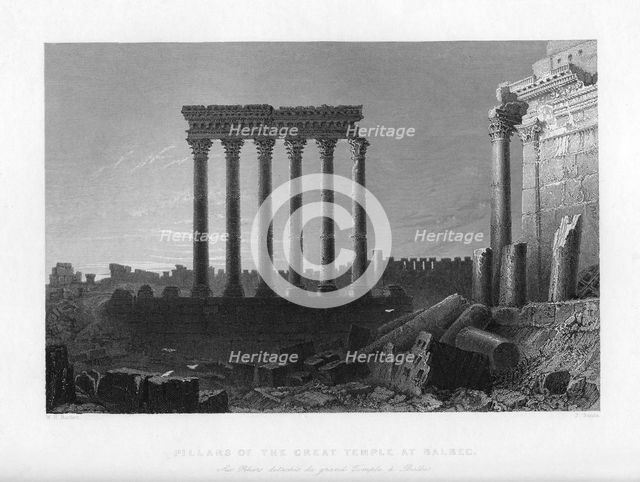 'Pillars of the Great Temple at Balbec', 1841.  Creator: J Sands.