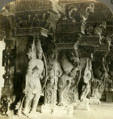 Pillars of a Hindu temple, Madurai, India, c1900s(?).Artist: Underwood & Underwood