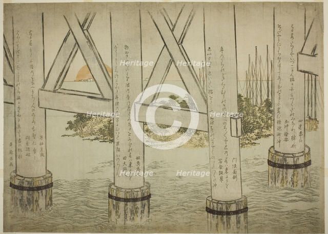 Pillars of Eitai Bridge, Japan, 1785. Creator: Kitagawa Utamaro.