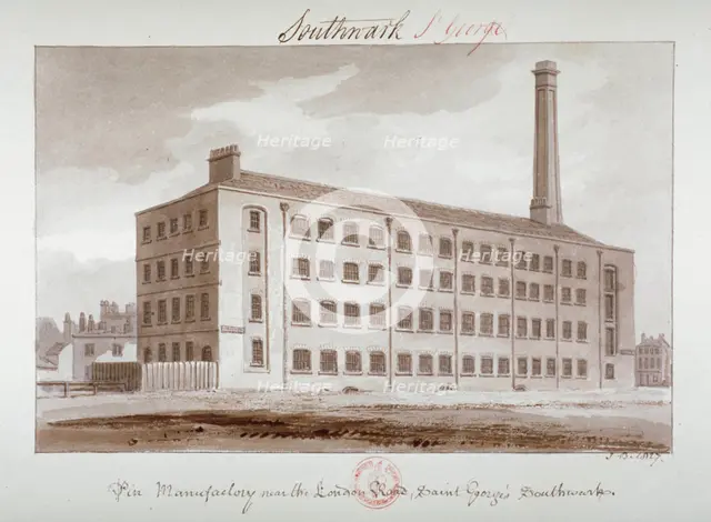 Pin manufactory near London Road, Southwark, London, 1827. Artist: John Chessell Buckler