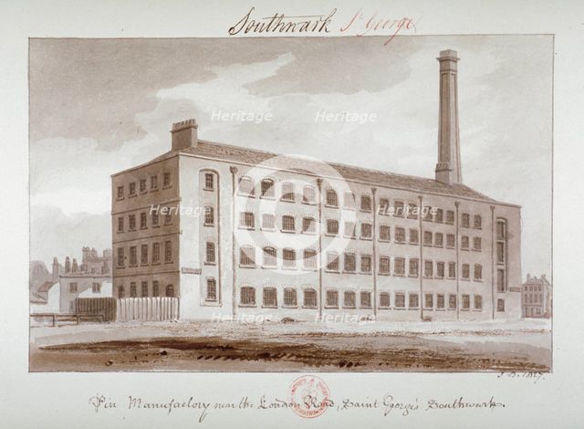 Pin manufactory near London Road, Southwark, London, 1827. Artist: John Chessell Buckler