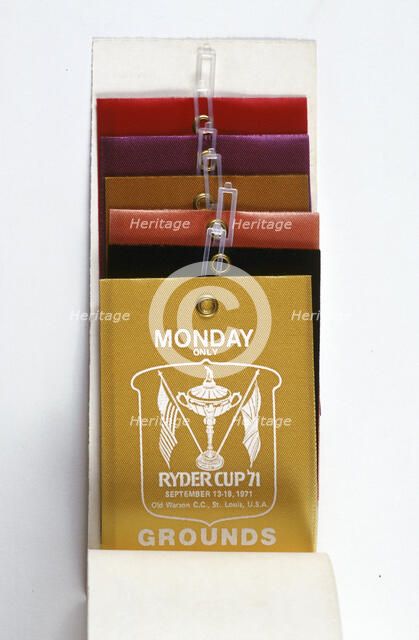 Pin-on spectator tickets for Ryder Cup, 1971. Artist: Unknown