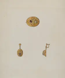 Pin and Earring Set, c. 1936. Creator: Bertha Semple