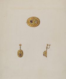 Pin and Earring Set, c. 1936. Creator: Bertha Semple