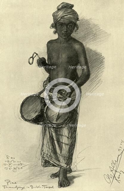 Pina - drummer boy in a Buddhist temple, Kandy, Ceylon, 1898. Creator: Christian Wilhelm Allers.