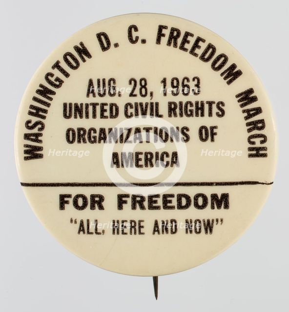 Pinback button for the 1963 Freedom March, 1963. Creator: Unknown.