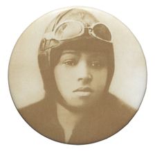 Pinback button featuring a portrait of Bessie Coleman, mid to late 20th century. Creator: Unknown