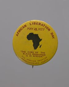 Pinback button promoting African Liberation Day, 1977. Creator: Unknown