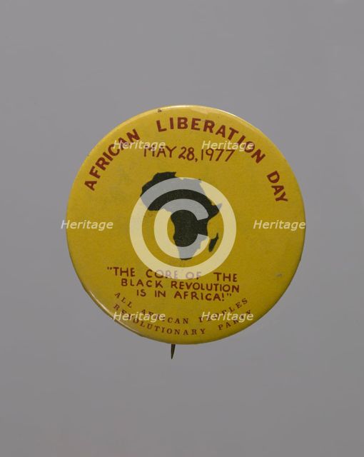 Pinback button promoting African Liberation Day, 1977. Creator: Unknown.