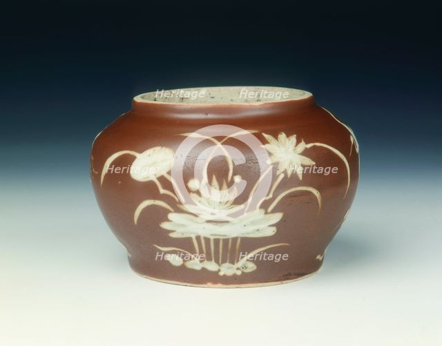 Pinghe brown jar with herons and lotus, Late Ming dynasty, China, 1600-1644. Creator: Unknown.