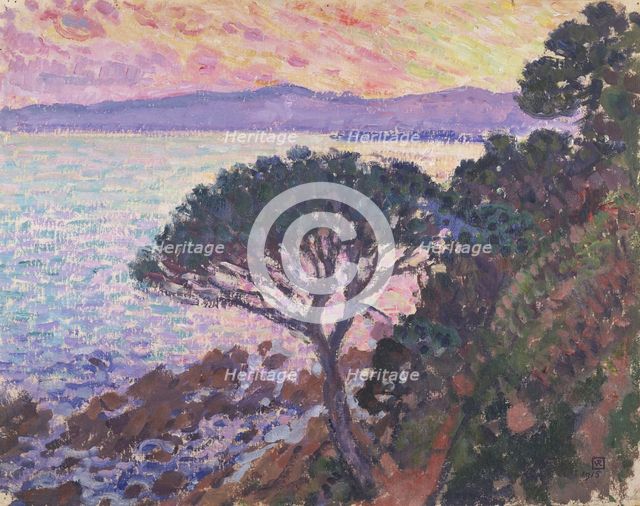 Pine Tree near the Mediterranean Sea at Sunset, 1915. Creator: Théo van Rysselberghe.