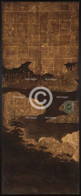 Pine trees, water and clouds, Edo period, 17th century. Creator: Unknown.