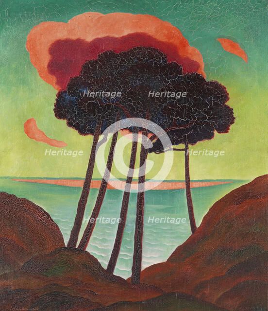 Pine trees with a red cloud, c. 1909. Creator: Wunderwald, Gustav (1882-1945).