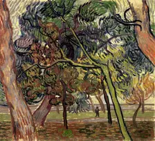 Pine trees in the garden of the asylum, 1889. Creator: Gogh, Vincent, van (1853-1890)