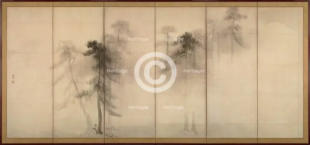 Pine Trees (Left of a pair of six-section folding screens), 16th century. Artist: Hasegawa, Tohaku (1539-1610)