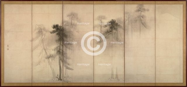 Pine Trees (Left of a pair of six-section folding screens), 16th century. Artist: Hasegawa, Tohaku (1539-1610)