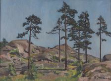 Pine trees on rocky ground, 1942. Creator: Ilmari Ikonen