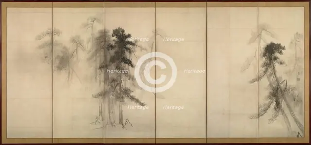 Pine Trees (Right of a pair of six-section folding screens), 16th century. Artist: Hasegawa, Tohaku (1539-1610)