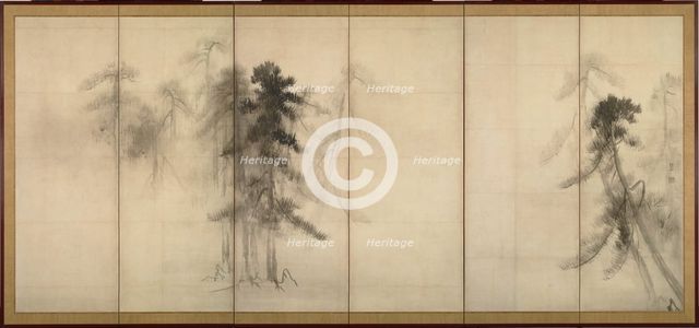 Pine Trees (Right of a pair of six-section folding screens), 16th century. Artist: Hasegawa, Tohaku (1539-1610)