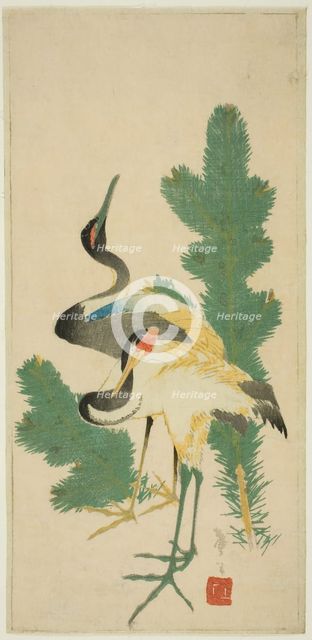 Pine and cranes, Japan, c. 1830/44. Creator: Katsushika Taito.