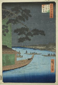 Pine of Success and Oumayagashi, Asakusa River (Asakusagawa shubi no matsu Oumayagashi), f..., 1856. Creator: Ando Hiroshige