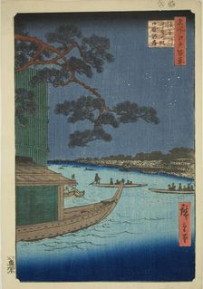 Pine of Success and Oumayagashi, Asakusa River (Asakusagawa Shubi no matsu Oumayagashi), f..., 1856. Creator: Ando Hiroshige