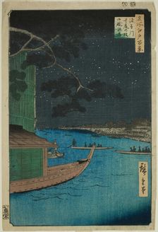 Pine of Success and Oumayagashi at Asakusa River (Asakusagawa shubi no matsu Oumayagashi),..., 1856. Creator: Ando Hiroshige