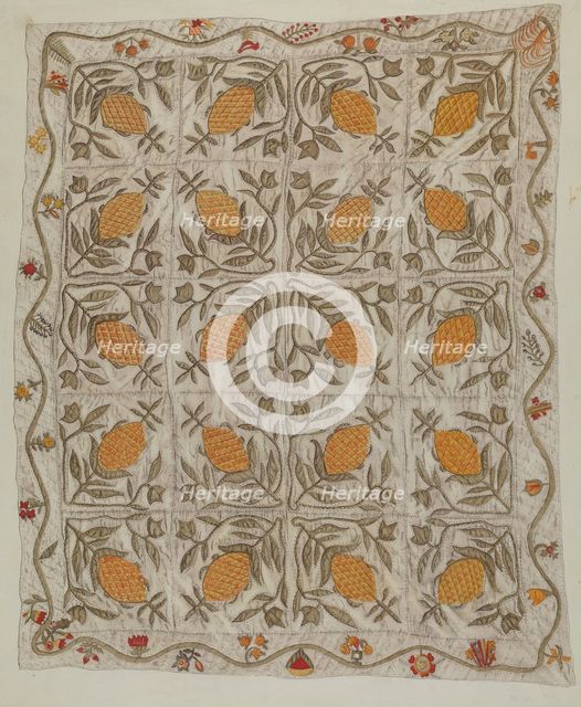 Pineapple Quilt, 1935/1942. Creator: Mildred E Bent.