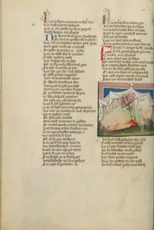 Pinehas Kills Simri and Kosbi; Weltchronik, about 1400-1410. Creator: Unknown
