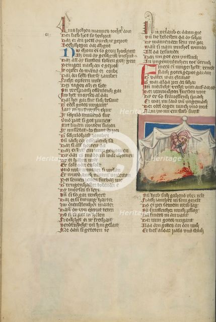 Pinehas Kills Simri and Kosbi; Weltchronik, about 1400-1410. Creator: Unknown.