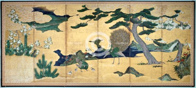 'Pines and Peacocks', Japanese Edo period, early 17th century. Artist: Anon