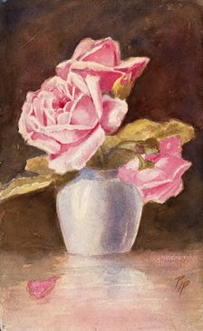 Pink roses in a vase, c19th century. Creator: Unknown
