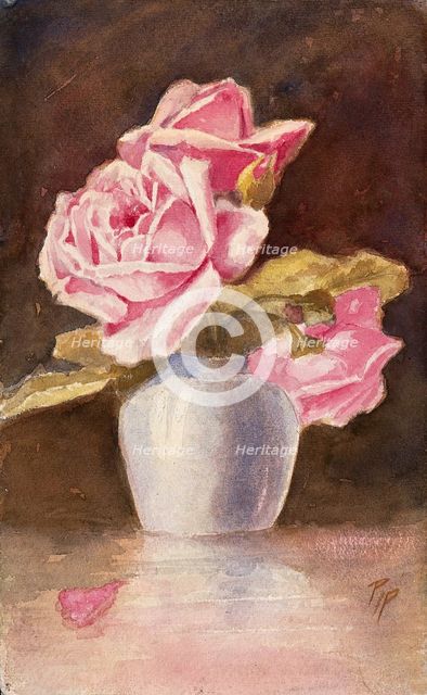 Pink roses in a vase, c19th century. Creator: Unknown.