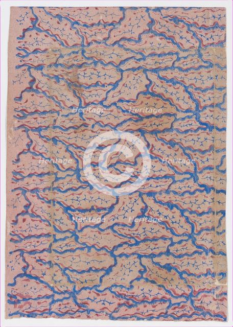Pink sheet with overall blue abstract pattern, 19th century. Creator: Anon.