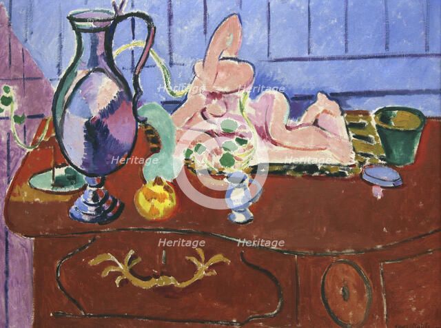 'Pink Statuette and Jug on a Red Chest of Drawers', 1910.  Creator: Henri Matisse.