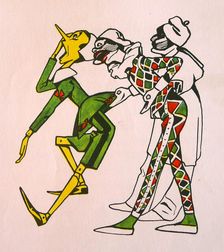 Pinocchio with Harlequin and Pulcinella, 1911. Creator: Attilio Mussino