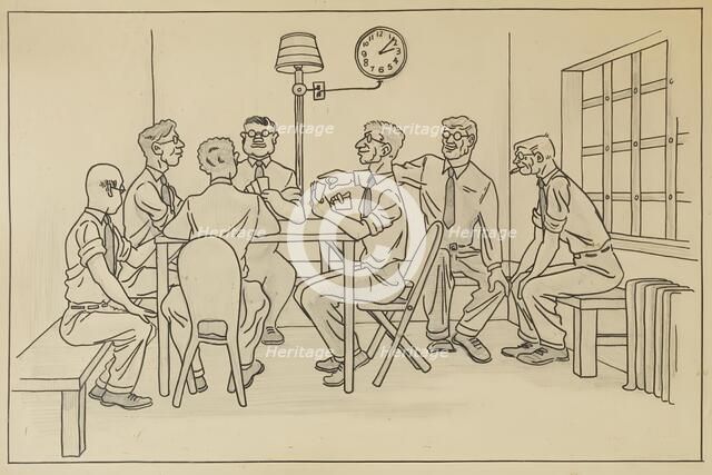 Pinochle: Guards at the Walters Art Gallery, 1953. Creator: Walter Chatelaine.