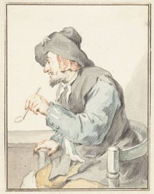 Piping man in a chair, to the left, 1720-1792. Creator: Aert Schouman