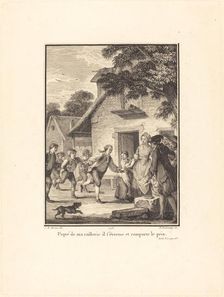 Piqué de ma raillerie, il s'évertue et remporte le prix, 1778. Creator: Nicolas Delaunay