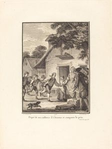 Piqué de ma raillerie, il s'évertue et remporte le prix, 1778. Creator: Nicolas Delaunay