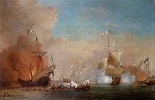 Pirates Attacking a British Navy Ship 17th century. Artist: Willem van de Velde the Younger