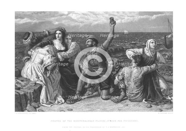 'Pirates of the Mediterranean Playing at Dice for Prisoners.', c1869. Artist: W Ridgway.