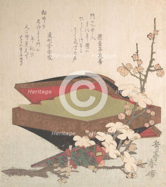 Plum Blossoms and Cake-Box, 1819. Creator: Gakutei.