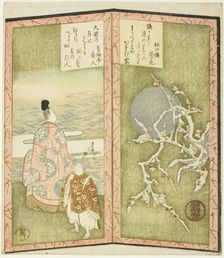 Plum blossoms and poet, from an untitled hexaptych depicting a pair of folding screens, c. 1825. Creator: Shinsai