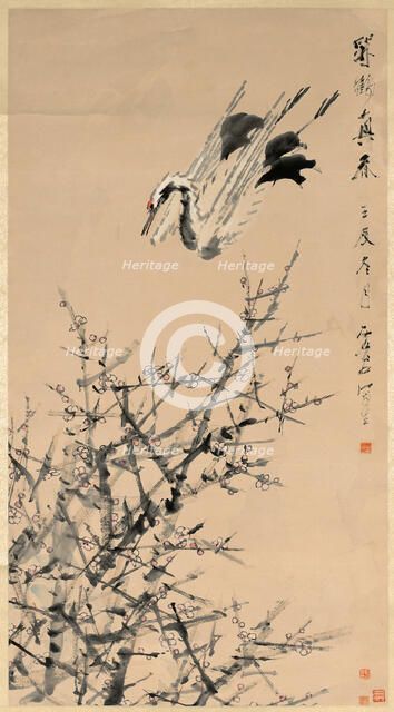 Plum Blossoms, Crane, and Spring, Qing dynasty ( 1644-1912); 1824-1896; c.1892. Creator: Xugu.